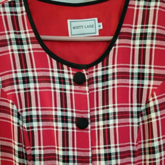 Red Black White PLAID Midi DRESS MISTY LANE Union - Picture 2 of 8